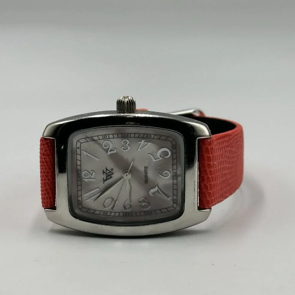 Viva by Pierre Cardin Watch Women Silver Tone Pink Dial Red Band New Battery